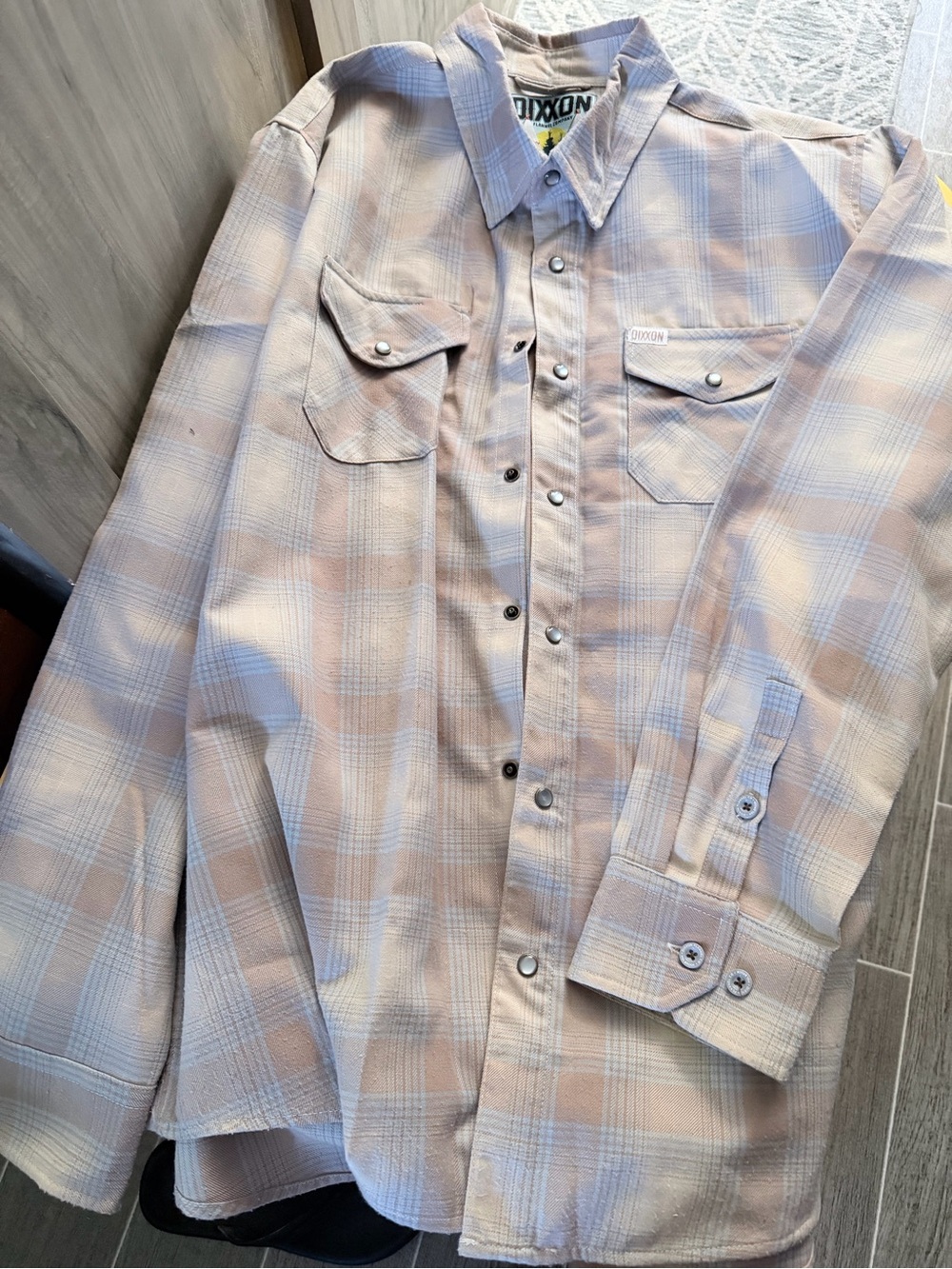 DIXXON Pale Blue and Beige Plaid Snap-Front Shirt